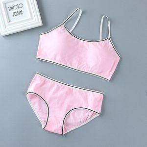 1Set Meisjes Ondergoed En Slipje Tieners 100% Katoen Tops Vest Zacht Ademend Puberteit Gym Slips Jong Training Beha For8 16T