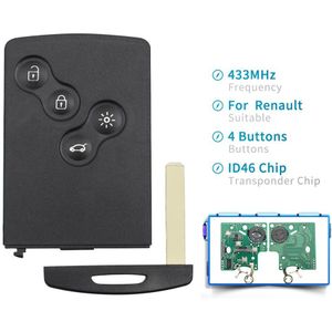 Dandkey 433Mhz PCF7952 Chip Smart Card Auto Remote Key 4 Knoppen Fob Ongecensureerd Voor Renault Megane 3 Laguna 3 scenic Fluence