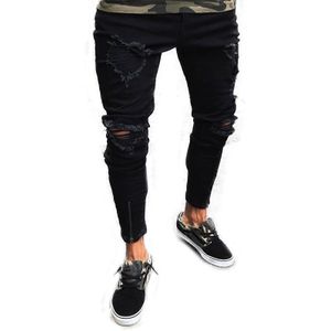 Mannen Broek Effen Ripped Slim Jeans Herenkleding Toevallige Losse Denim Broek Heren Vintage Mode Broek Zwarte Jeans