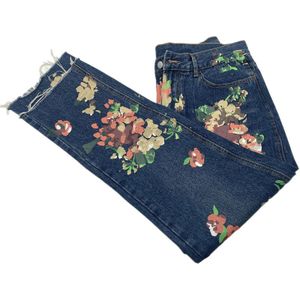 Blauwe Bloemen Ripped Jeans Slim Fit Verfspatten Drie-Pocket Styling Mannen Streetwear