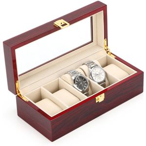 Hout Horloge Display Dozen Case Licht Rood Horloge Organizer Mechanlcal Horloge Opbergdoos Sieraden Opslag Houder