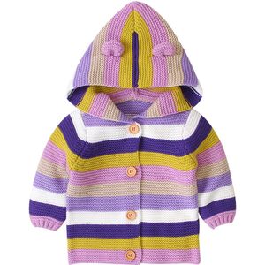 Focusnorm 0-24M Causale Baby Meisjes Jongens Trui Jassen Kleurrijke Gestreepte Print Hooded Knit Warme Jassen