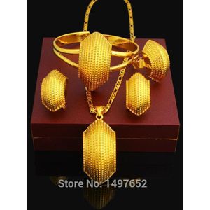 Ethiopische Slak Desigh Sieraden Set 24 K Goud Kleur Ketting/Hanger/Earring/Ring/Bangle Afrikaanse bruiloft Sieraden