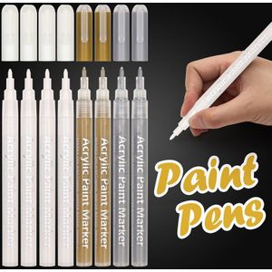 Witte Verf Pen, 0.8mm Acryl Wit Goud Zilver Permanente Marker Pennen voor Hout Rock Plastic Glas Steen Metaal Canvas 8 Pack