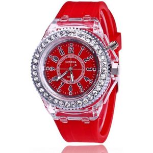 Kleurrijke Rhinestone Led Lichtgevende Glowing Sport Horloges Vrouwen Quartz Horloge Dames Candy Silicone Horloges Jelly Nachtlampje