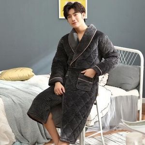 Heren Lange Gewaden Herfst Winter Dikke Warme Mannen Kimono Robe Lange Mouwen Comfortabele Zachte Plus Size L-3XL Mannelijke Badjas