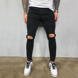 Streetwear Cool Jongens Gescheurde Gat Jeans Slim Fit Denim Tousers Heren Korea Vernietigd Stretchy Afgeplakt Slim Fit Denim jeans