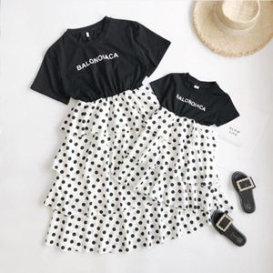 Polka Dot Moeder Dochter Familie Jurken Zomer T-Shrit Patchwork Gelaagde Jurk Mama En Me Familie Bijpassende Kleding Familie look