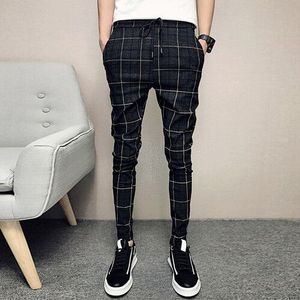 stijl mode Mannelijke Elastische taille leisure joggers joggingbroek/Mannen hoogwaardige puur katoen strakke raster Potlood broek