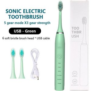 Sonische Elektrische Tandenborstel 5 Modi Tanden Witter Oplaadbare Waterdichte Elektronische Borstel 6 Vervanging Heads Houder