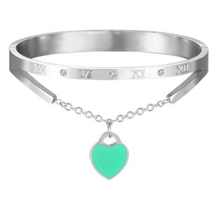 Top Romeinse Cijfer Bangle Hangen Hart Vorm Lichtblauw En Roze Charme Vrouw Bangle Sieraden Armband Liefde