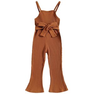 Infant Kids Baby Meisje Pak, Effen Kleur Geribbelde Gebreide Mouwloze Bandage Peuter Kid Meisje Sling Jumpsuit