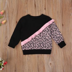 Peuter Baby Meisje Kleding Lange Mouwen Ronde Hals Leopard Patchwork Ruffle Trim Trui Tops Casual Sweatshirts Baby Leuke