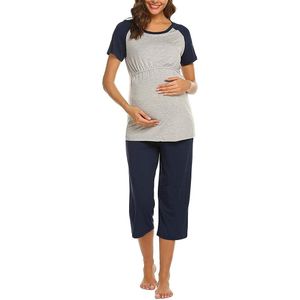 Vrouwen Voor Moederschap Herfst Casual Ziekenhuis Elastische Verpleging Pyjama Set Tops 3/4 Broek Zomer Borstvoeding Thuis Korte Mouwen