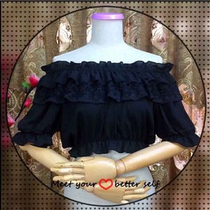 Gothic Victoriaanse Jsk Vrouwen Chiffon Top Sheer Double Ruffle Hals Flare Korte Mouwen Beige/Zwart/Wit Lolita blouse Crop Tops