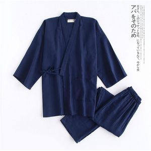 Zwarte SPA homewear kimono gewaden voor mannelijke 100% katoenen pyjama sets Japanse sauna gewaden Mannelijke Kamerjas Pyjama set A9092