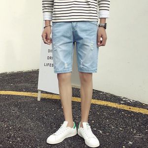 Koreaanse Mode Zomer Jean Korte Homme Casual Verontruste Slim Fit Heren Denim Broek Straight Knielange Shorts Plus size