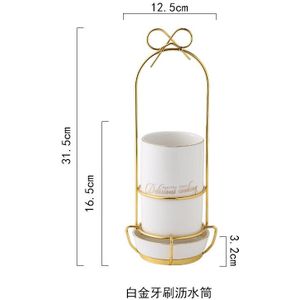 Kleurrijke Keramische Tandenborstel Houder Afvoer Houder Wit Enkele Tier Badkamer Planken Gouden Beugel Wastafel Metalen Opbergrek