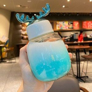 Creatieve Leuke Water Fles Voor Meisjes Studenten Kids Kawaii Transparant Glas Water Cup Scrub Drinkware Fles Met Touw Cover