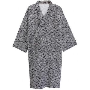 Mannen Gewaden Zachte Losse Mode Afdrukken Kimono Robe Nachtkleding Nachtjapon Losse Mid Lengte Badjas Katoen Zwart Grijs Nachtjapon