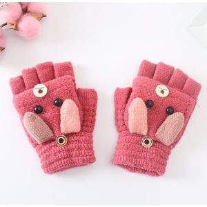 Winter brei wol Unisex verdikking houden Warme Handschoenen Leuke cartoon kinderen half vinger Clamshell donker roze handschoenen