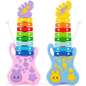 Kids Baby 8 Key Gitaar Vorm Xylofoon Voor Peuters Baby Lawaaimaker Baby Muziekinstrument Speelgoed Met Mallet Muziek Verlichting