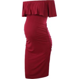 Zwangerschapskleding: off-de-schouder moederschap jurk woord kraag effen kleur geschikt voor thuis