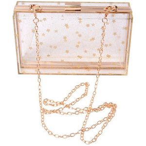 Vrouwen Acryl Transparante Gouden Ster Avondtassen Portemonnees Clutch Vintage Banket Handtas (Transparant)
