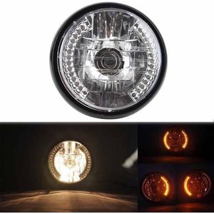 Universele 1Pc Black 7 Inch Motorfiets Koplamp H4 35W Led Head Lamp 9 Draden Richtingaanwijzer