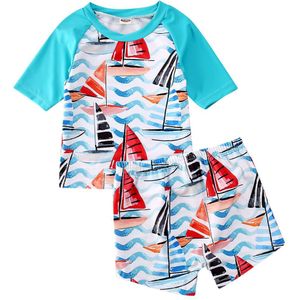 Zomer Gedrukt Boot Zeilboot Peuter Baby Kid Jongens Swimwear 2Pcs Badpak Beachwear 1-5Y