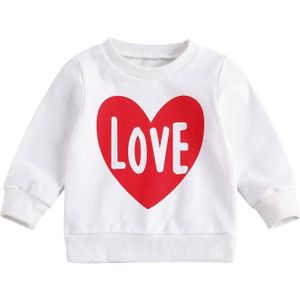 Peuter Kids Meisjes Lange Mouw Sweatshirts, Liefde Hart Patroon Gedrukt Ronde Hals Kleur Blok Trui Outfits