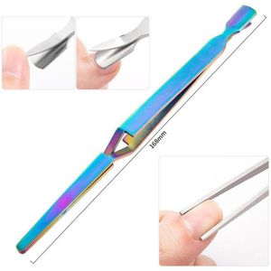 Black Rainbow Cuticle Remover Vormgeven Pincet Knijpen Multifunctionele Tool Picking Pusher Art Nail Pincher Draagbare FY218-3