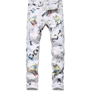 Sokotoo mannen bloem karakter 3D gedrukt witte jeans slim fit stretch broek