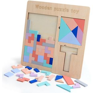 Kleurrijke Houten Tangram Puzzel 3D T Type Jigsaw Board Math Speelgoed Voorschoolse Magination Educatief Speelgoed Voor Kinderen