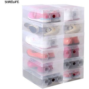 10Pcs Transparant Clear Plastic Schoenendoos Opslag Schoen Dozen Opvouwbare Schoenen Case Houder Schoenendoos Transparante Schoenen Organisator Dozen