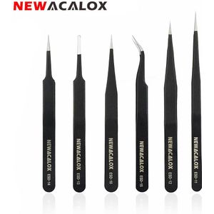 Newacalox 6Pcs Precision Tweezer Set Anti-Statische Anti-Magnetische Esd/Fts Pincet Voor Ambachtelijke/Solderen/Sieraden/Wenkbrauw Pincet