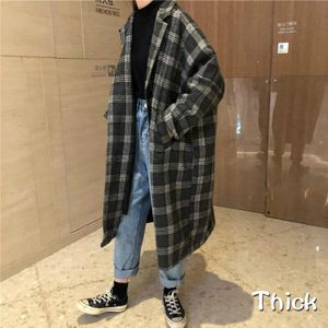 Wol Blends Vrouwen Koreaanse Stijl All-Match Plaid Ulzzang Elegante Losse Pocket Enkele Breasted Lange Womens Kleding Chic Casual