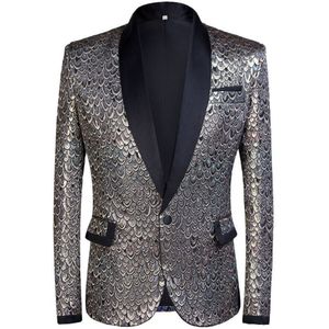 Pyjtrl Mannelijke Shawl Revers Goud Zilver Jacquard Schaal Patroon Slim Fit Blazer Hombre Jasje Mannen Wedding Bruidegom Zangers Kostuum