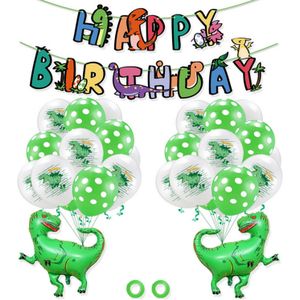 25 Stuks Dinosaurus Feestartikelen Set Met Gelukkige Verjaardag Banner 2 Folie Ballon 20 Latex Ballonnen 2 Lint Voor Kinderen partij Decoratie