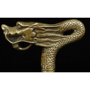 Koperen Standbeeld Superb China Oude Handwerk Brons Dragon Standbeeld Riet Hoofd Wandelstok