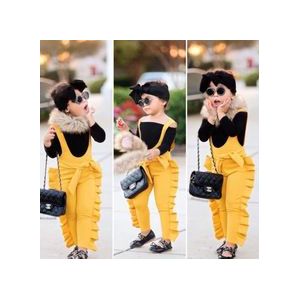 Mode Gele Overalls Infant Kid Baby Meisjes Ruffle Strap Romper Jumpsuit Lange Broek Kinderen Casual Outfit Kleding