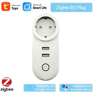 Tuya Smart Zigbee Eu Plug App Draadloze Controle Tuya Zigbee 3.0 Eu Socket Alexa Echo Voice Control Dual Usb Opladen google Thuis
