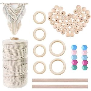 Macrame Katoenen Touw M Met Houten Ring En Houten Stok En Kleur Kralen Voor Diy Macrame Kit, muur Opknoping, Plant Hanger