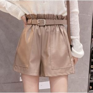 PU Lederen wijdbeens Shorts Herfst Winter Vrouwen Mode Hoge Taille PU Verstoorde Shorts Meisjes A-lijn Faux Lederen Broek bodems