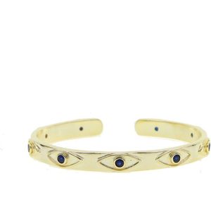 Lucky Turkse Evil Eye Open Bangle Armband Voor Vrouwen Goud Kleur Kleurrijke Zirconia Open Manchetten