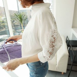 CHICEVER Koreaanse Patchwork Kant vrouwen Shirt Revers Kraag Lange Mouw Plus Size Asymmetrische Blouse Vrouwelijke