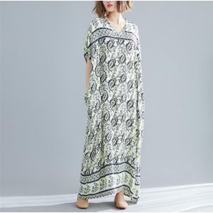 Boho Jurken Zomer Gewaad Vintage Femme V-hals Print Bloemen Losse Casual Retro Jurk Strand Maxi Bohemian Vestido TA1655