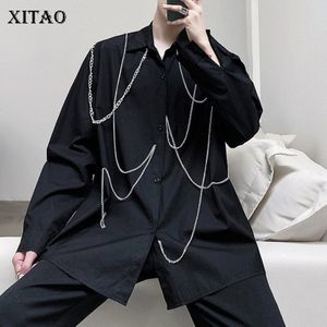 Xitao Ketting Patchwork Zwarte Blouse Vrouwen Losse Mode Persoonlijkheid Alle Match Herfst Wit Overhemd Streetwear ZP2068