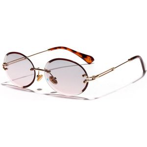 Dames Mode UV400 Ronde Zonnebril Schaduw Brillen Vrouwen Retro Randloze Ovale Zonnebril Clear Lens Zonnebril