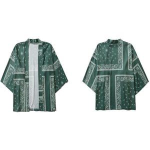 Gonthwid Cashew Bloemen Print Kimono Vest Groen Shirts Jas Hip Hop Streetwear Jassen Mannen Casual Open Voorzijde Jassen Tops